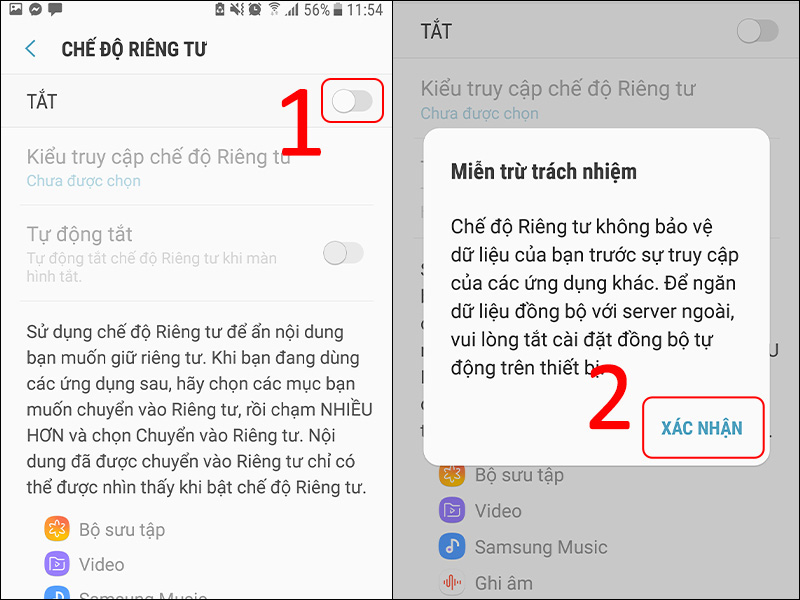 chế độ riêng tư trên điện thoại samsung