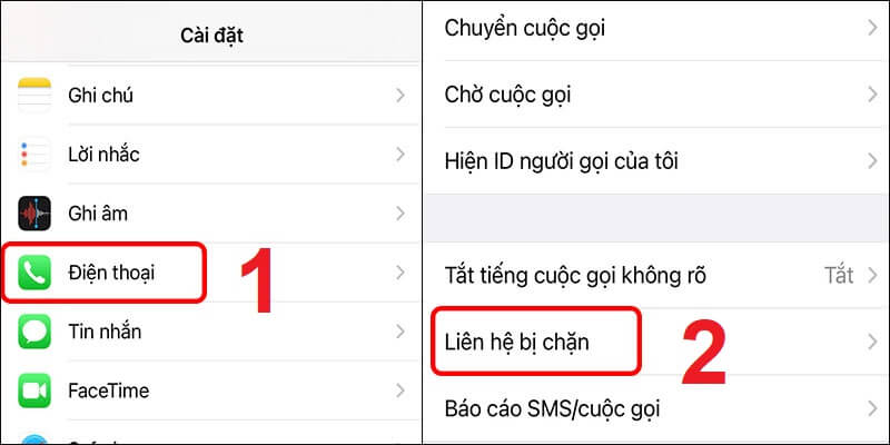 Hình 2.  Nhấp vào liên hệ bị chặn để thực hiện bỏ chặn số thuê bao