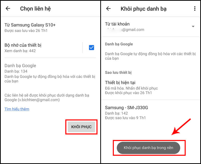 Khôi phục danh bạ trên điện thoại Android