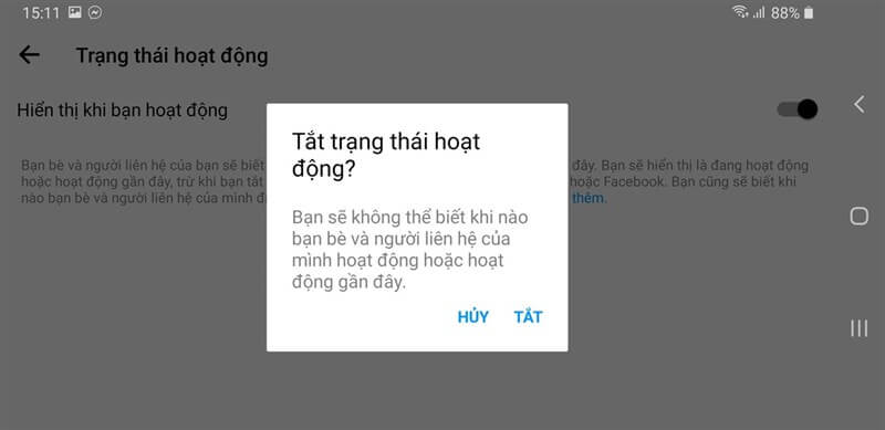 Hình 6: Tắt hoạt động Facebook vẫn có thể nhắn tin bình thường