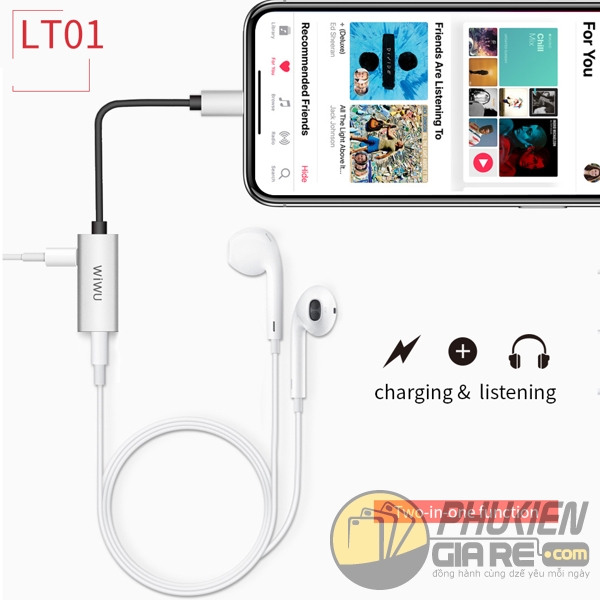 Cáp chuyển Lightning sang jack  và sạc 2 in 1 Wiwu LT01