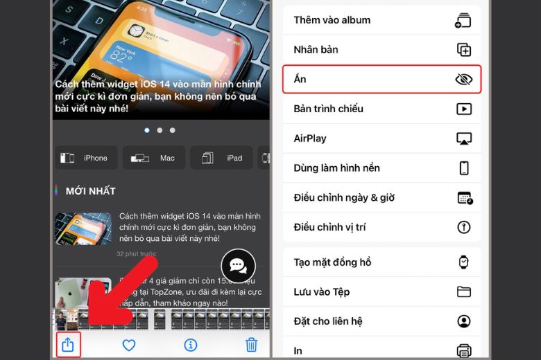 cách ẩn ảnh trên iPhone