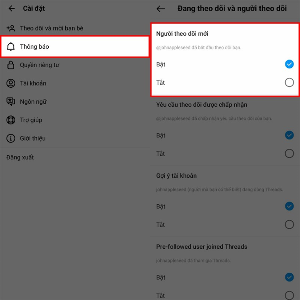 cách bật thông báo khi có người theo dõi mới trên Threads