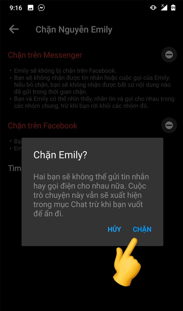 cách chặn và bỏ chặn tin nhắn messenger