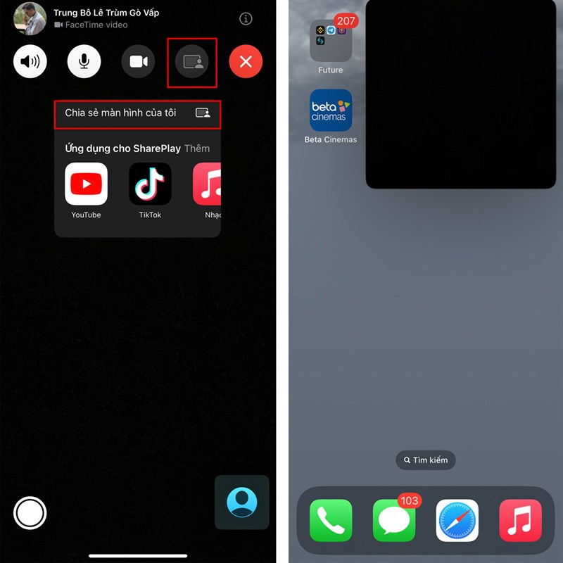 cách chia sẻ màn hình iphone bằng facetime