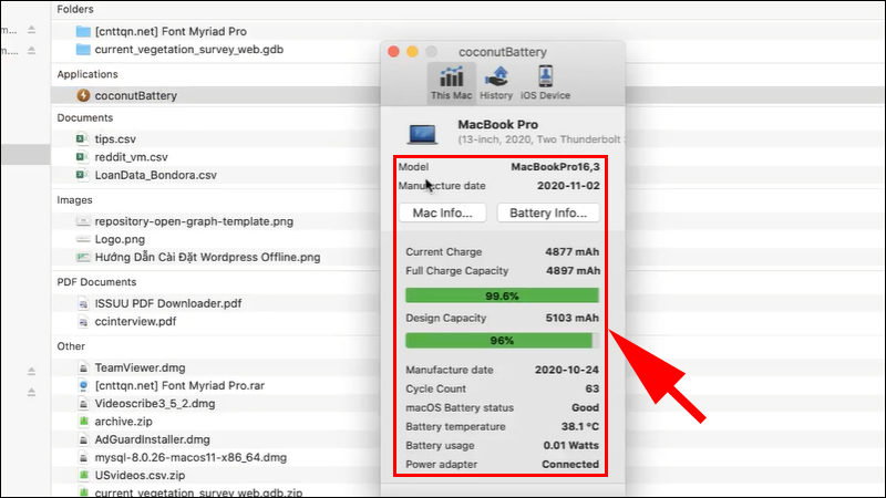 Cách kiểm tra số lần sạc pin Macbook bằng Coconut Battery