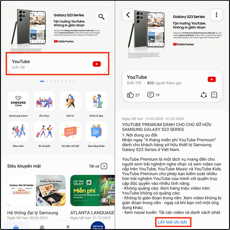 cách nhận miễn phí youtube premium 4 tháng trên samsung