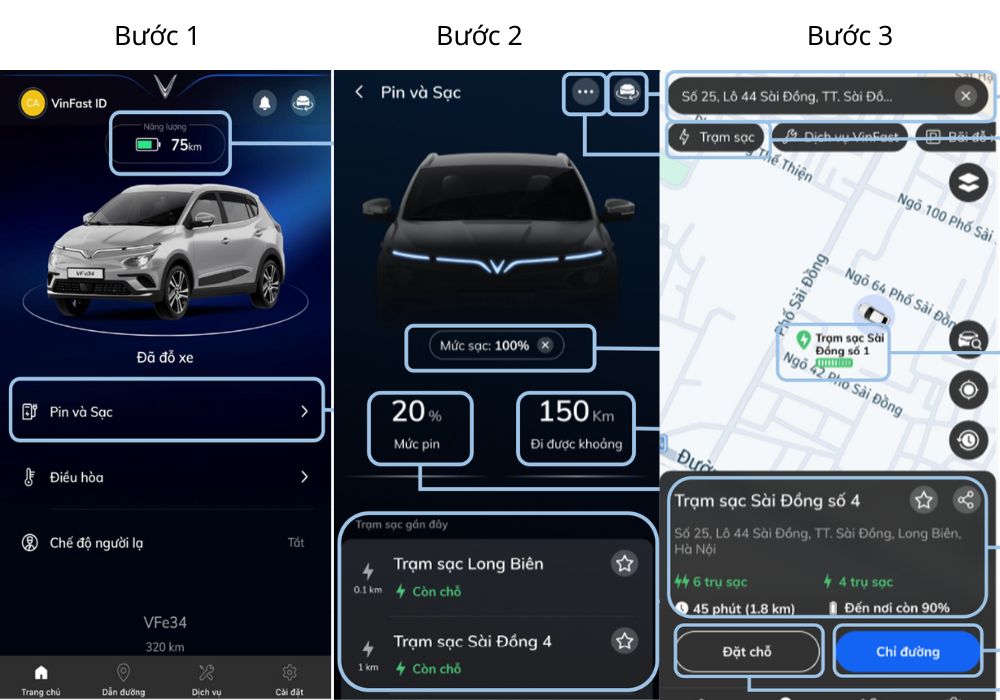 Cách tìm trạm sạc ô tô điện Vinfast
