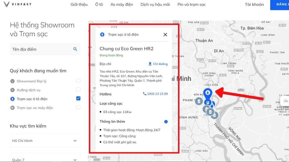 Cách tìm trạm sạc ô tô điện Vinfast