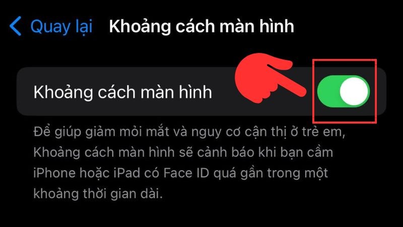 cảnh báo khoảng cách màn hình trên ios 17