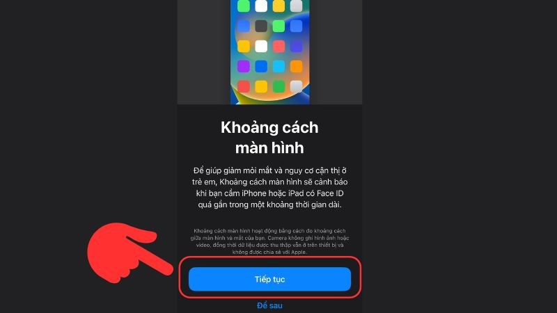 cảnh báo khoảng cách màn hình trên ios 17