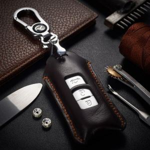 Bao Da Chìa Khóa Ô Tô Mazda 3 3 Nút Classic Dạng Dẹp Da Bò Pullup Nâu Đất